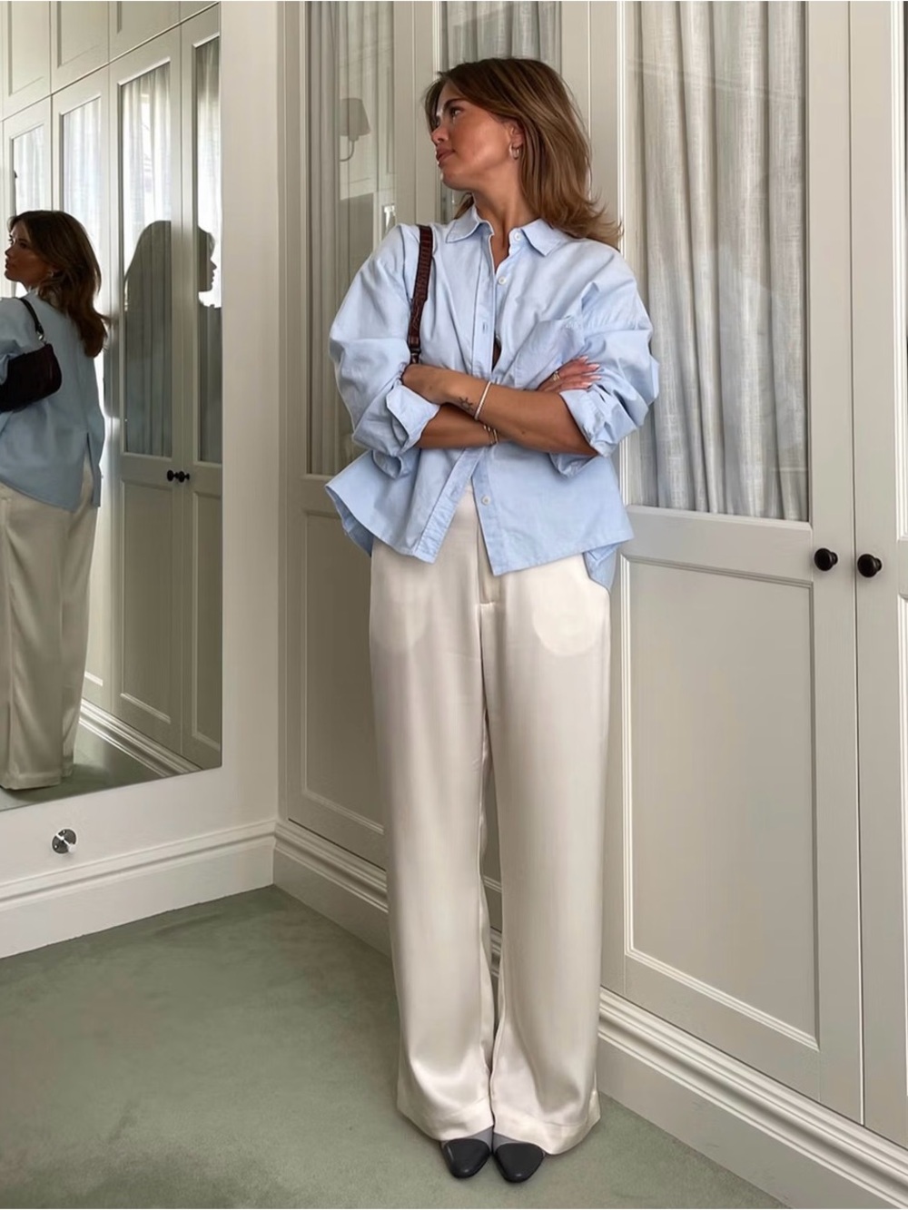 Djerf Avenue Cream Wide-Leg Trousers